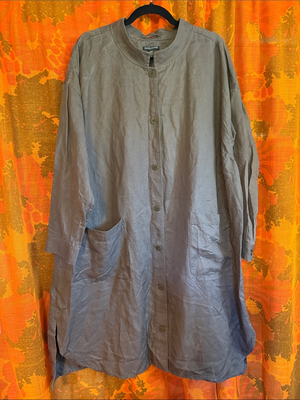 Eileen Fisher Neutral Stone Button-Front Long Coat